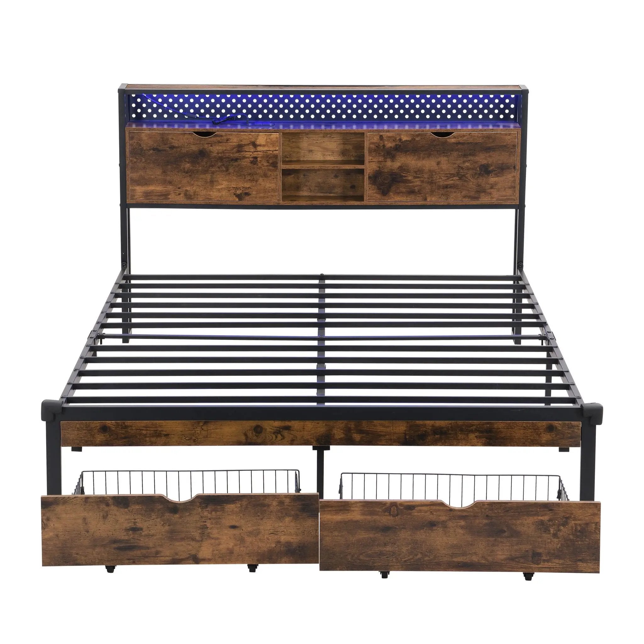 Modern Platform Bed, USB Charging Station, 2 Drawers, LED Lights by Unique Piece Furniture