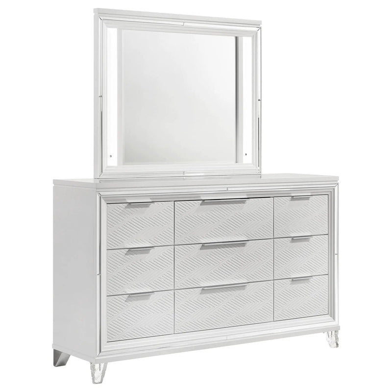 Marmore 9-drawer Dresser and LED Mirror White by Unique Piece Furniture