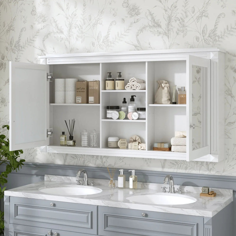 Modern Wall-Mount 2 In 1 Mirror Cabinet With Adjustable Shelves, Soft-Closing Hinges by Unique Piece Furniture