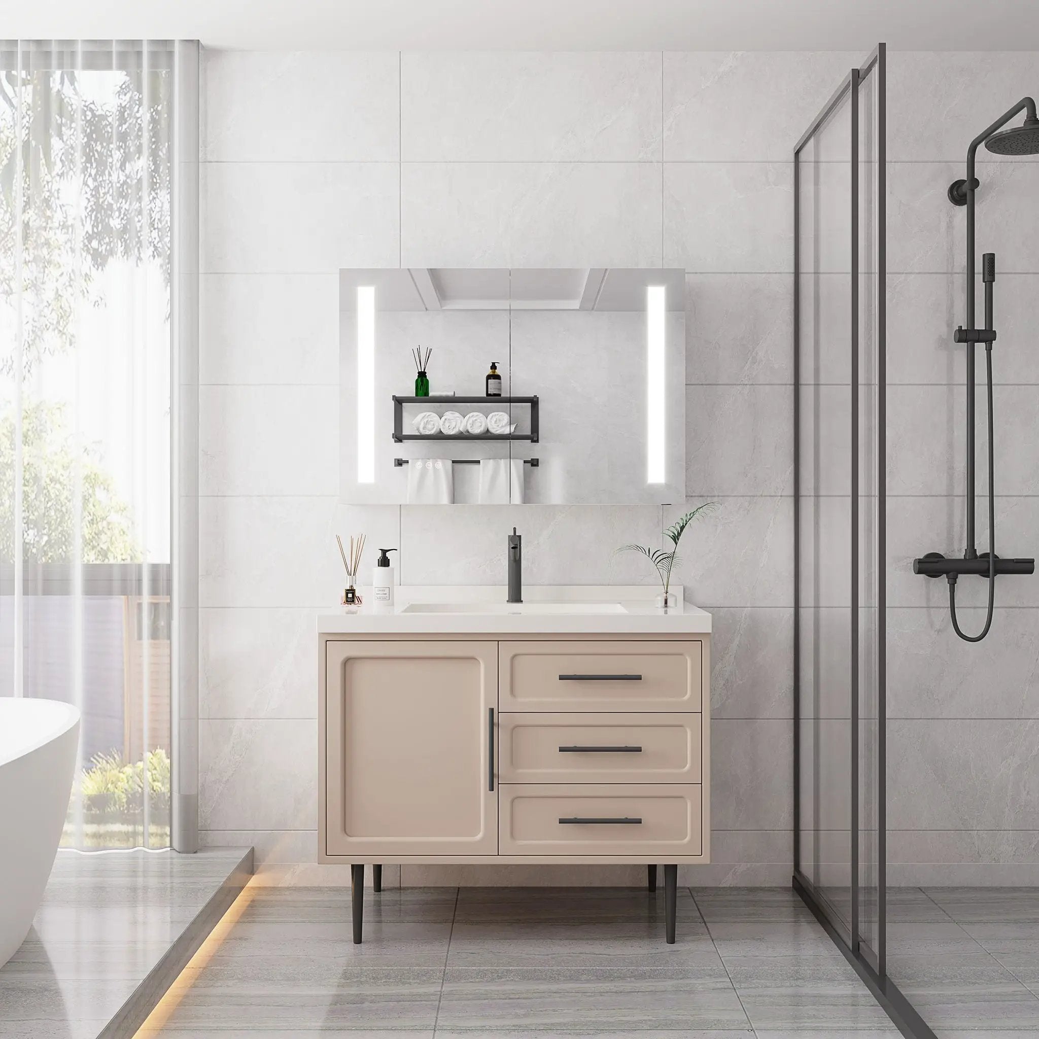 LED Medicine Cabinet With Mirror, Double Door With Defogger, Dimmer, Surface Mount by HouseOfZazla