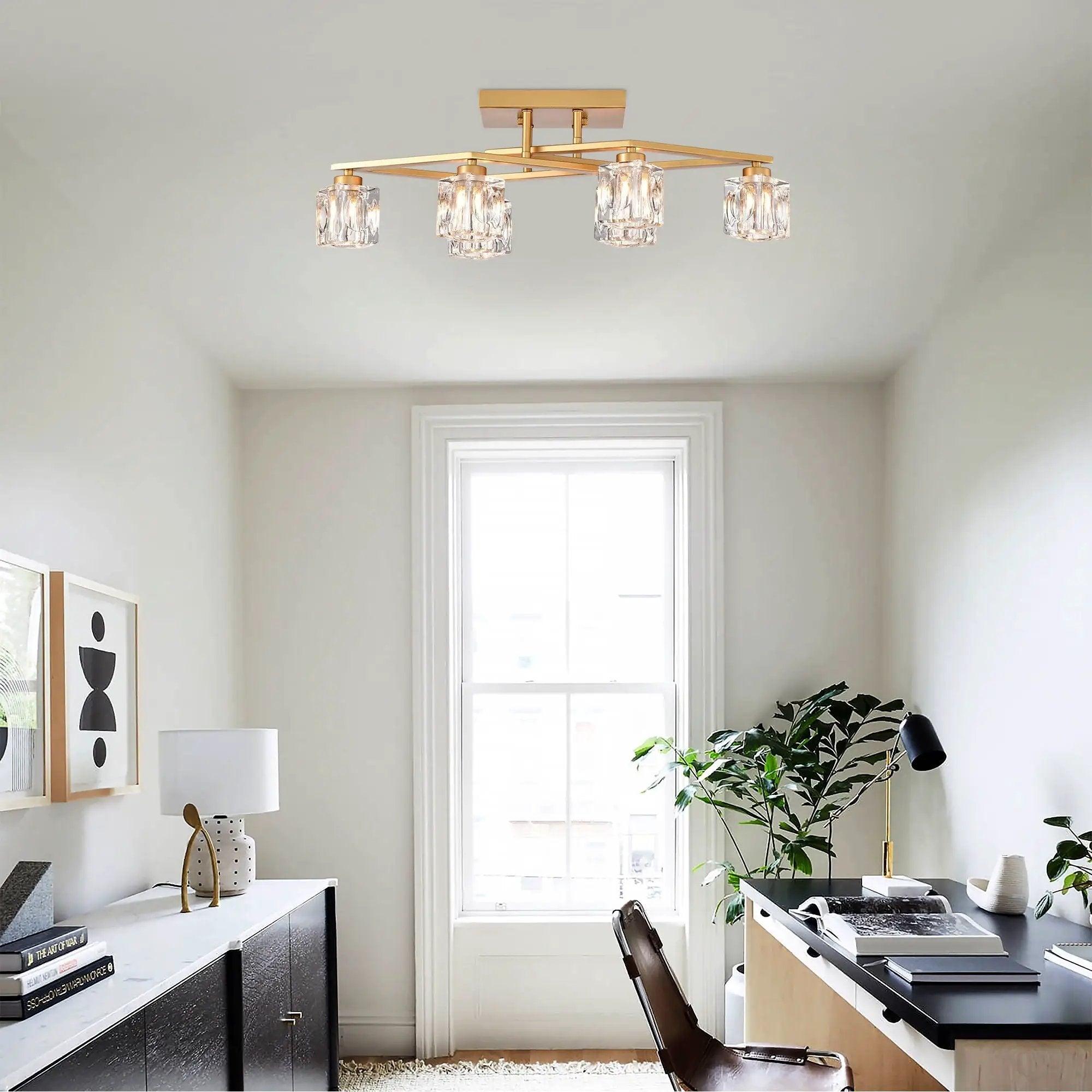 6 Light Crystal Ceiling Light For Dining Room, Modern Ceiling Lamp With Light Fixture For Entryway, Lobby, Kitchen, Bedroom, Living Room, Conference Room, (6*G9 Bulbs Included) by HouseOfZazla