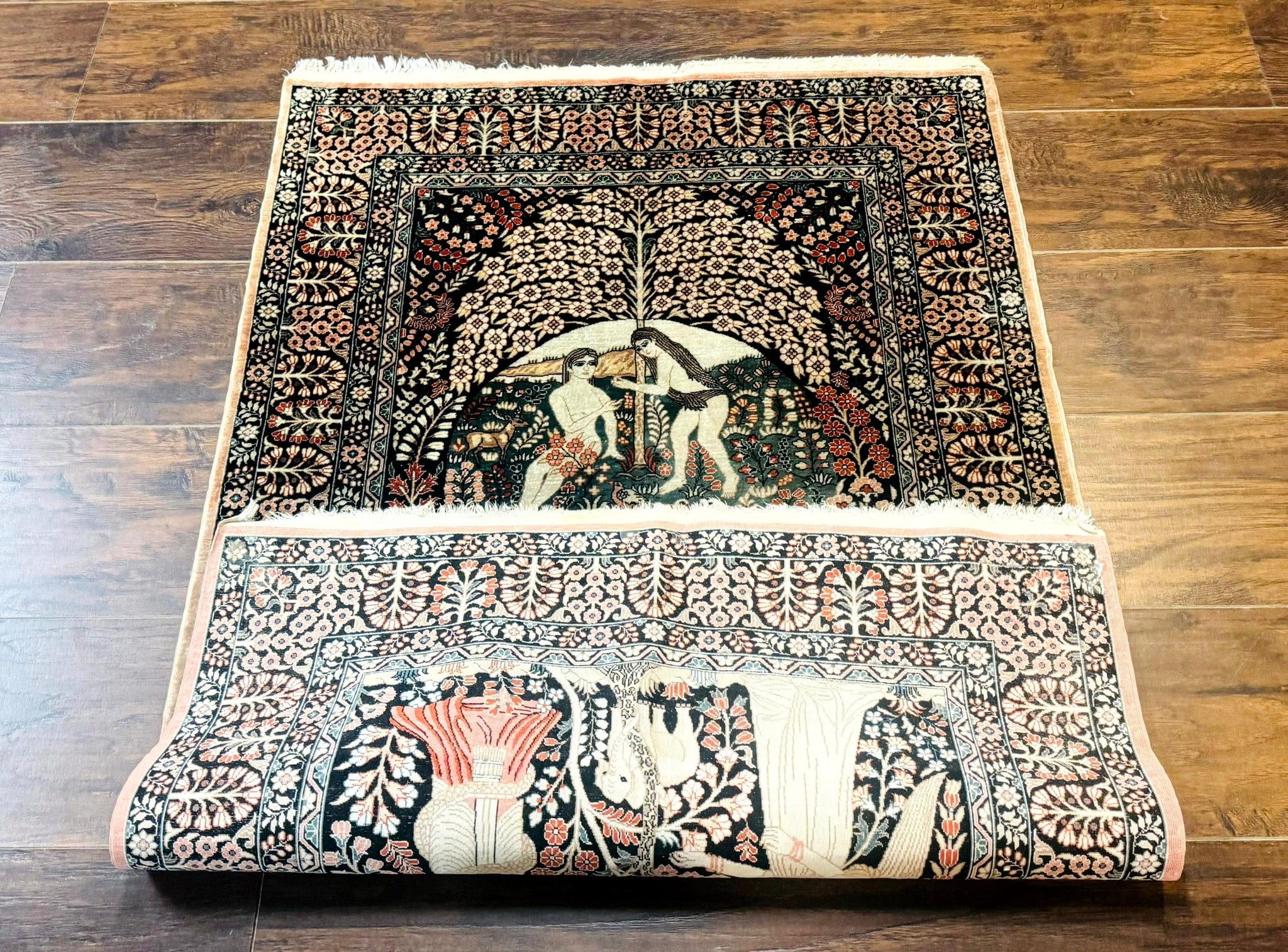 Stunning Sino Persian Pictorial Rug 2.7 x 4, Garden of Eden Adam & Eve Tree of Life Design, Extremely Fine 580 KPSI, Masterpiece by Jewel Rugs