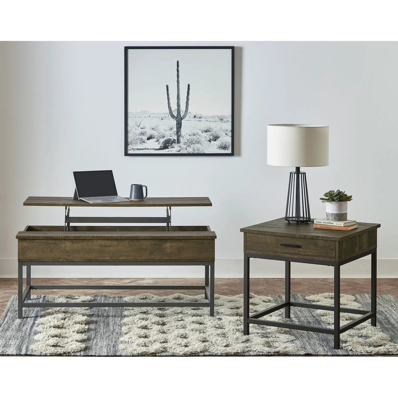 Walton - 2 Piece Coffee And End Table Set With Lift Top Design - Brown Oak
