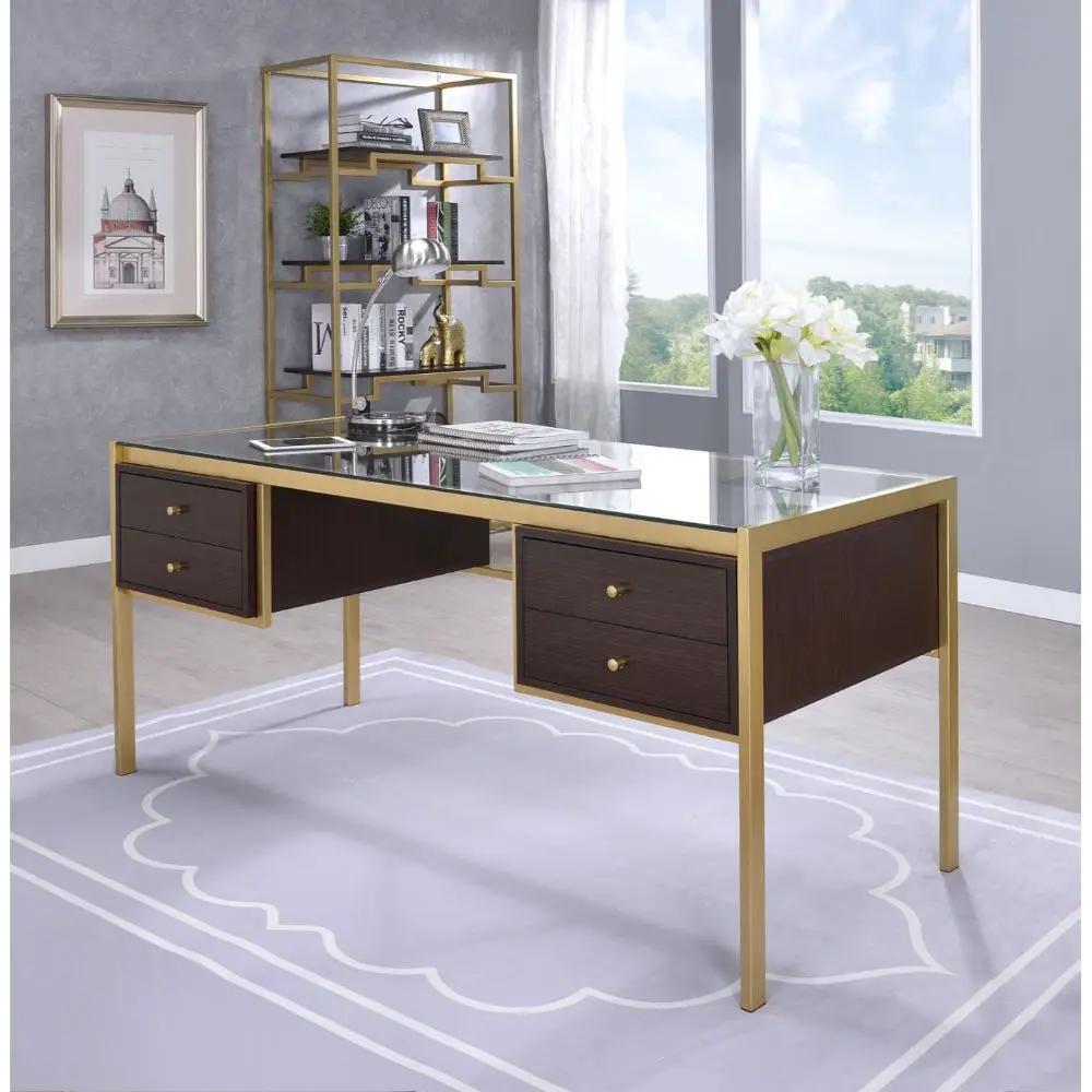 Yumia - Writing Desk - Gold & Walnut by Unique Piece Furniture