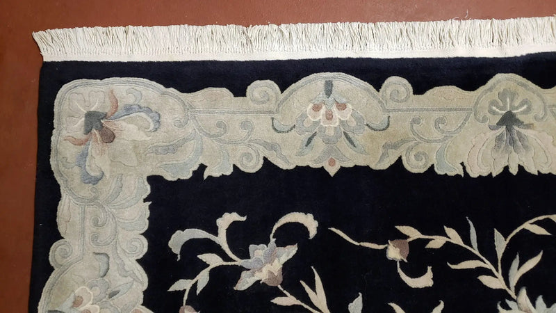 6x9 Vintage Black Gray Chinese Rug 120 Lines Wool Carpet Floral Design Hand-Knotted Soft Pile Entryway Rug Foyer Rug Nice by Jewel Rugs