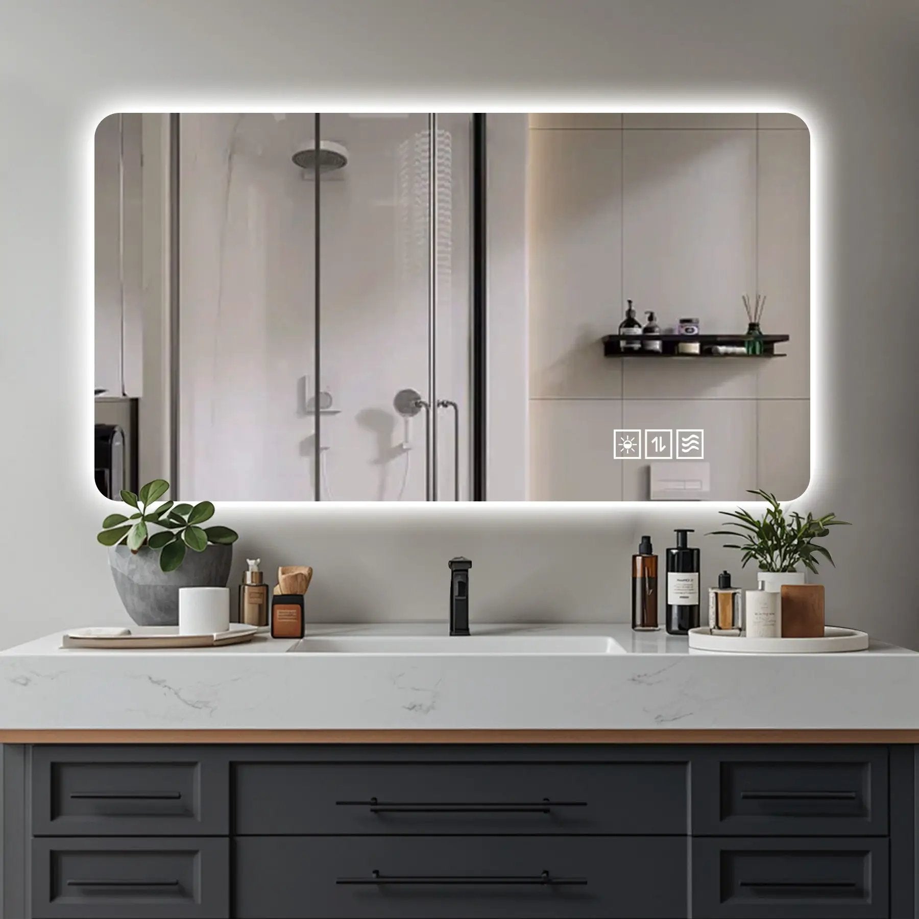 Wall Mounted Bathroom Full Length Makeup Mirror With 3 Color Lighting - Clear by HouseOfZazla