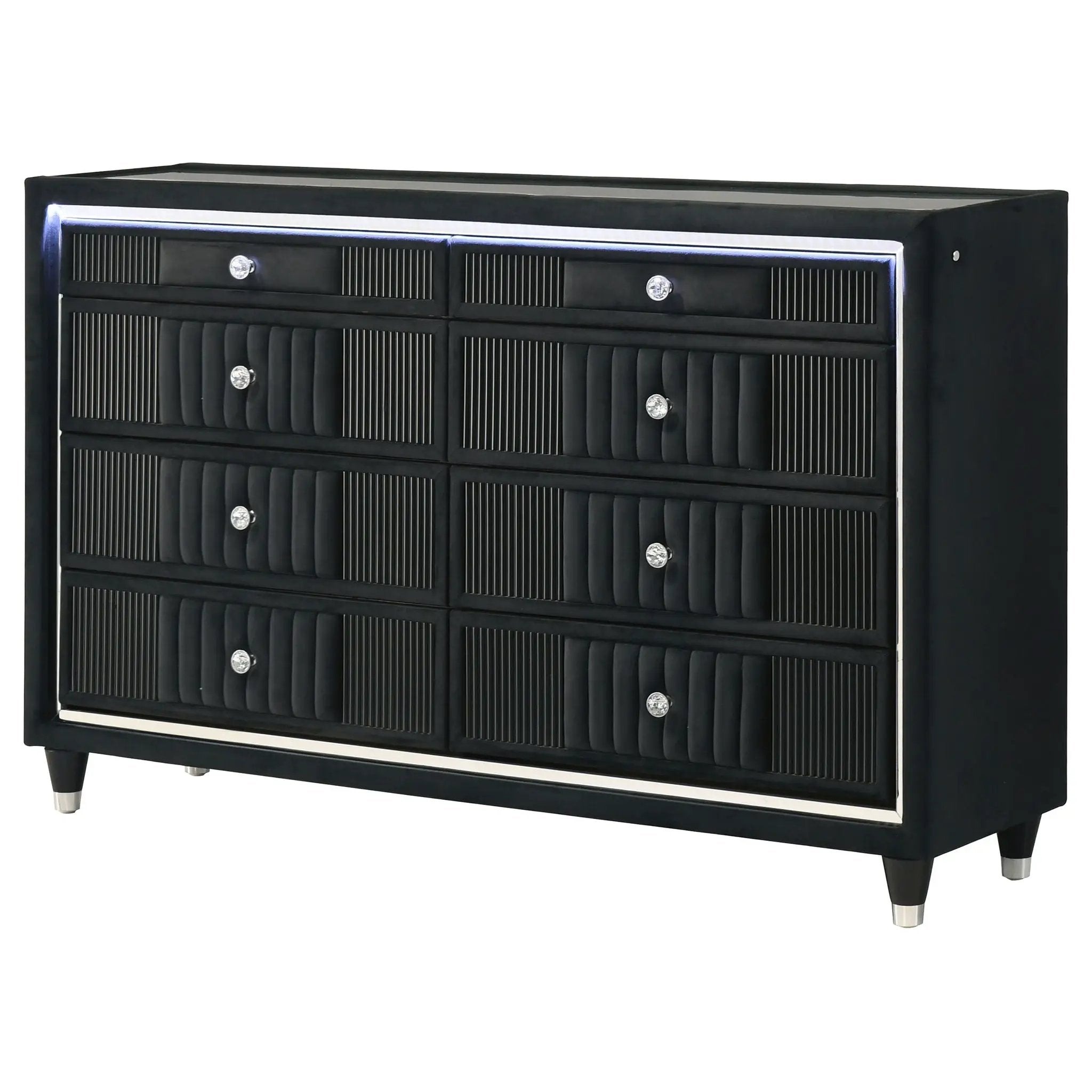 Ravenne 6-drawer Velvet Upholstered LED Dresser Cabinet Black by Unique Piece Furniture