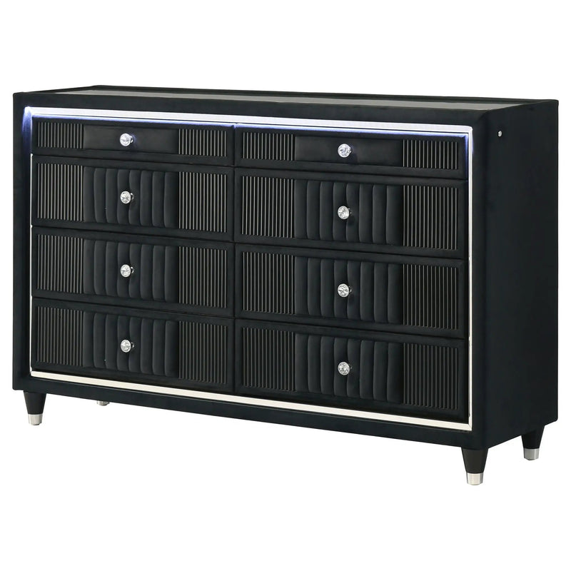 Ravenne 6-drawer Velvet Upholstered LED Dresser Cabinet Black by Unique Piece Furniture