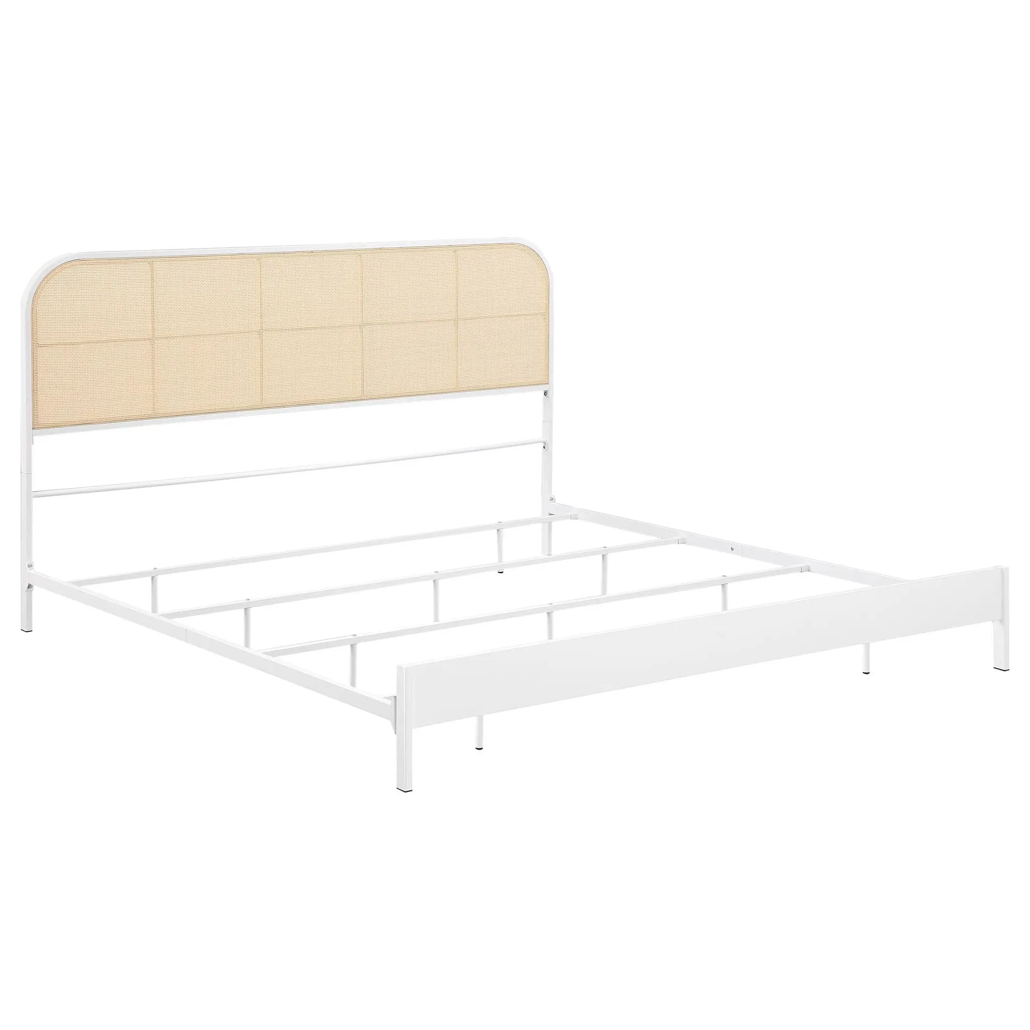 Amherst Radio Weave Rattan Metal Eastern King Bed White by Unique Piece Furniture