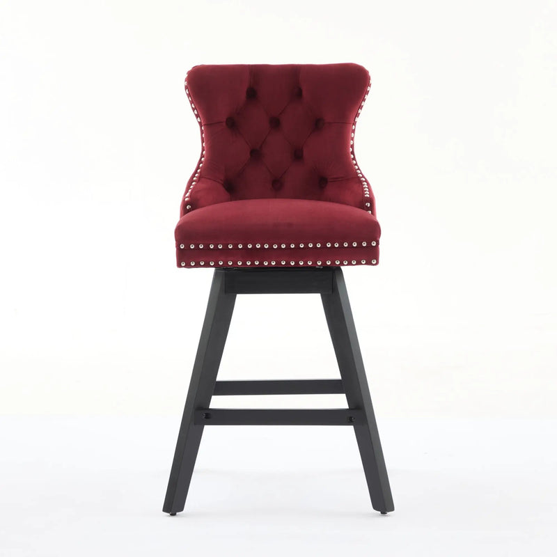 Swivel Velvet Barstools with Button Tufted Decoration - Set of 2 (Wine Red) by HouseOfZazla