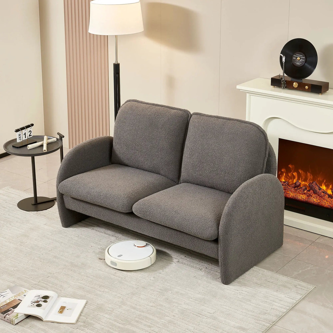 Loveseat Sofa Small Couch For Living Room, Sherpa Fabric Upholstered Loveseat Sofa Couch, Small Loveseat Sofa For Apartment, Bedroom by Unique Piece Furniture