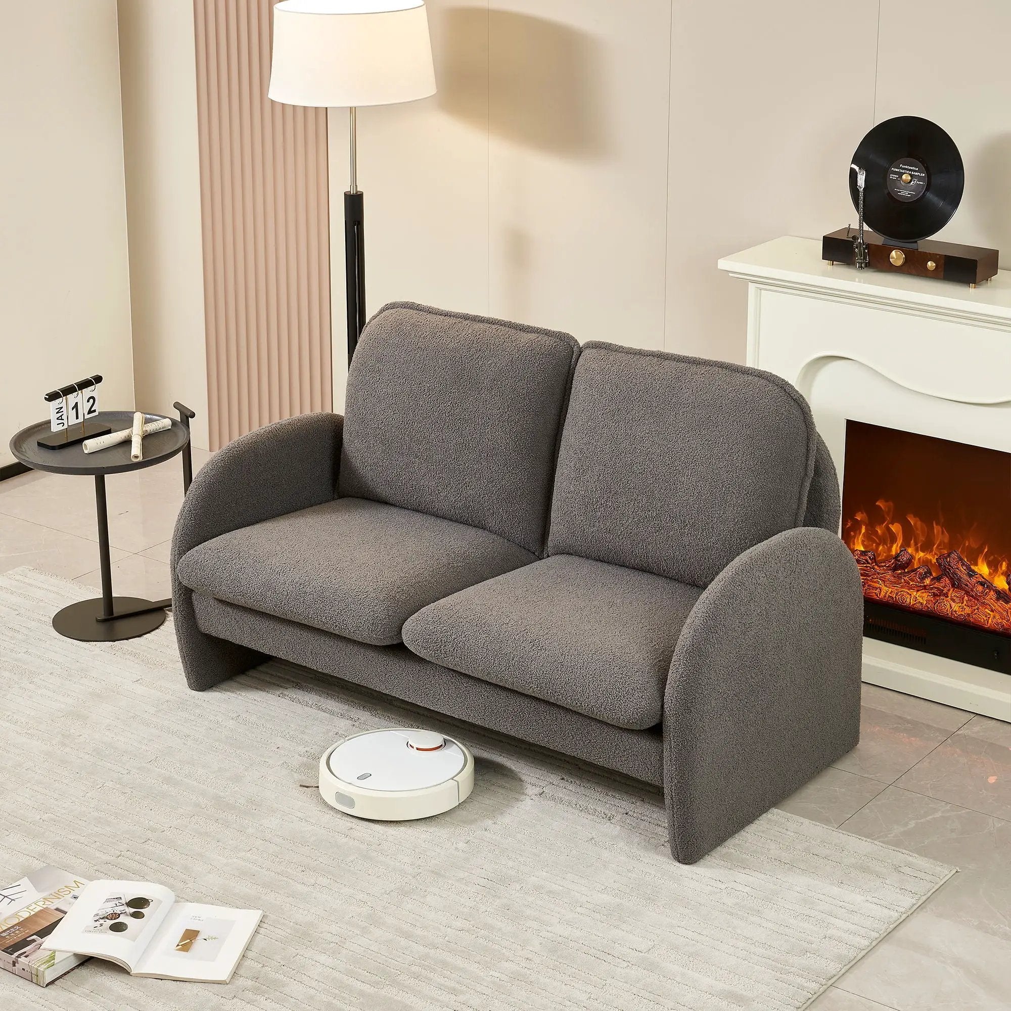 Loveseat Sofa Small Couch For Living Room, Sherpa Fabric Upholstered Loveseat Sofa Couch, Small Loveseat Sofa For Apartment, Bedroom by Unique Piece Furniture