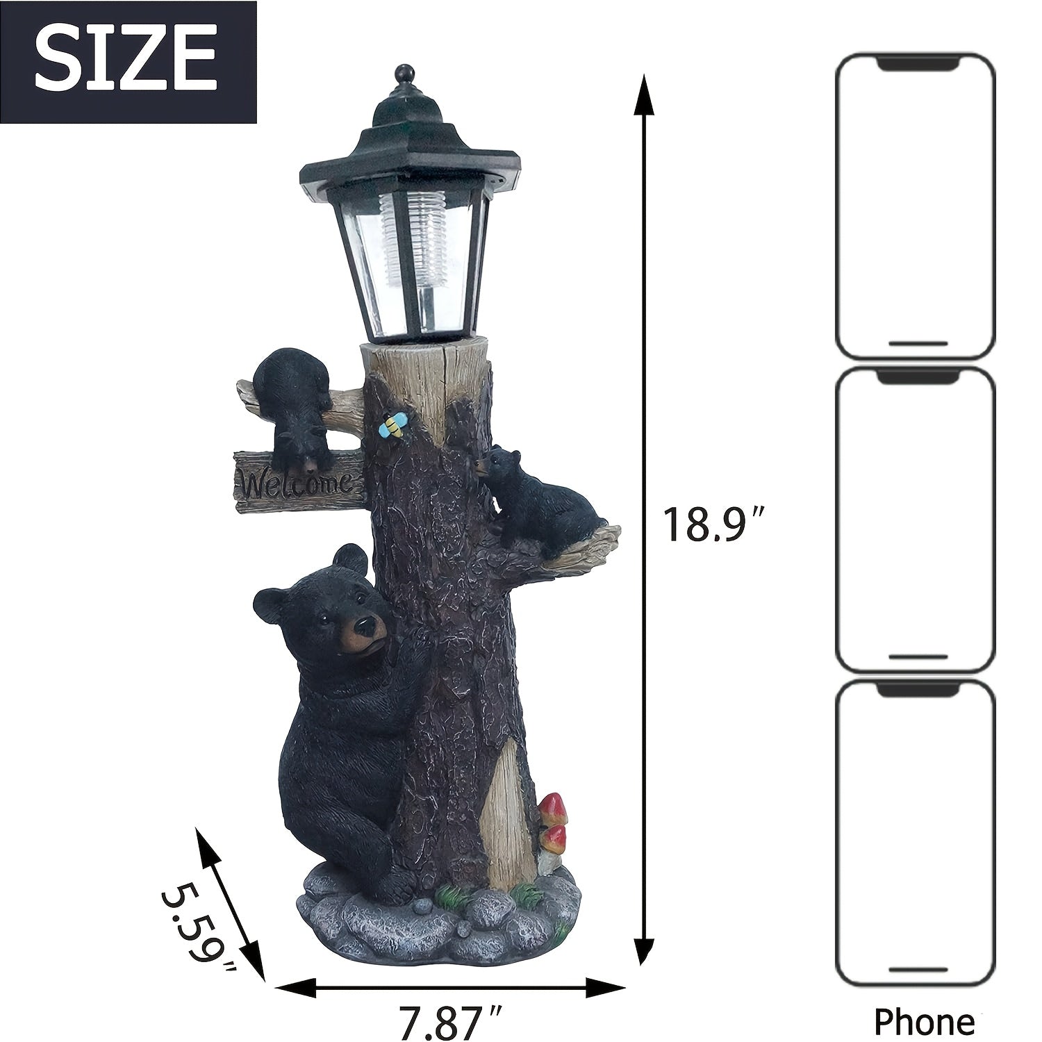 Black Bear Statue Welcome Sign Garden Statue with Solar Light by HouseOfZazla