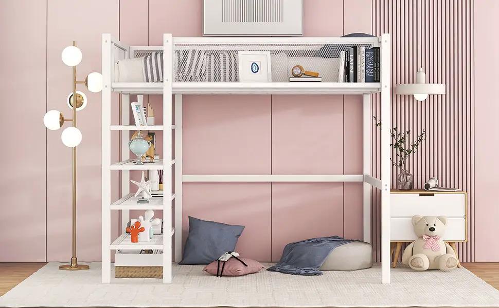 Loft Bed With 4 Tier Shelves And Storage by HouseOfZazla