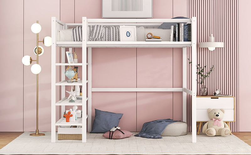 Loft Bed With 4 Tier Shelves And Storage by HouseOfZazla