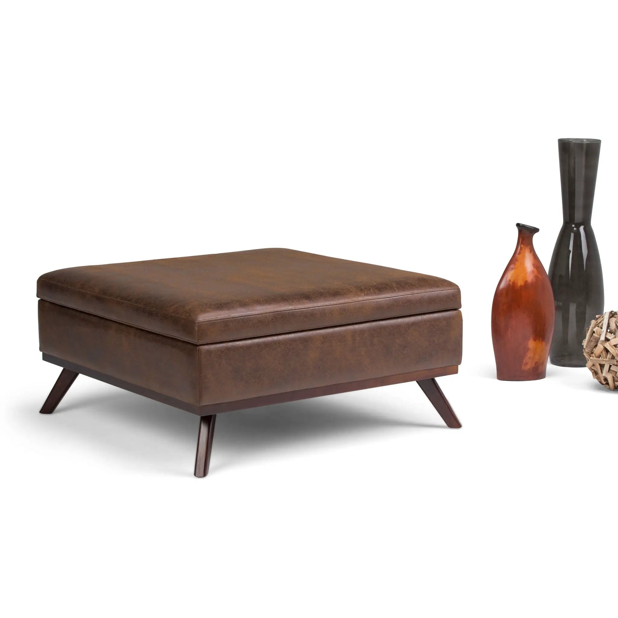 Owen - Square Coffee Table Storage Ottoman - Distressed Chestnut Brown by Unique Piece Furniture
