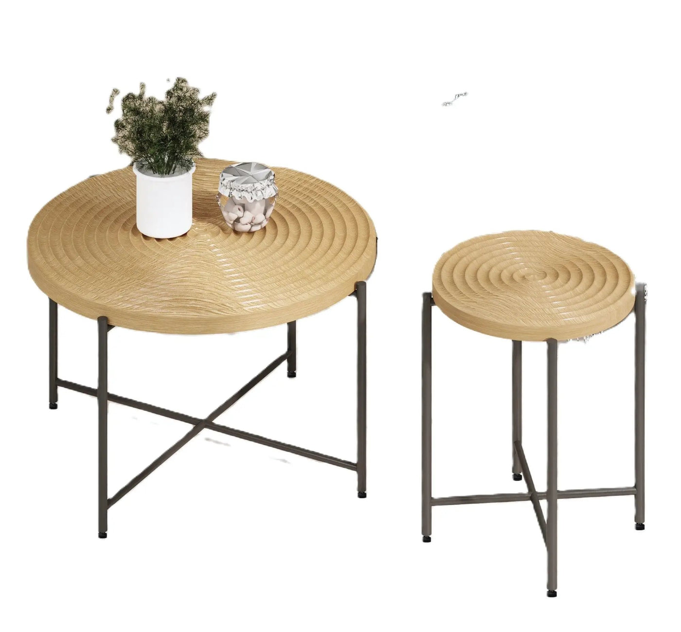 Coffee And End Table Set Waterproof Cover, Distressed Cylindrical Design, Legs Classic Rustic Charm (Set of 2) by Unique Piece Furniture