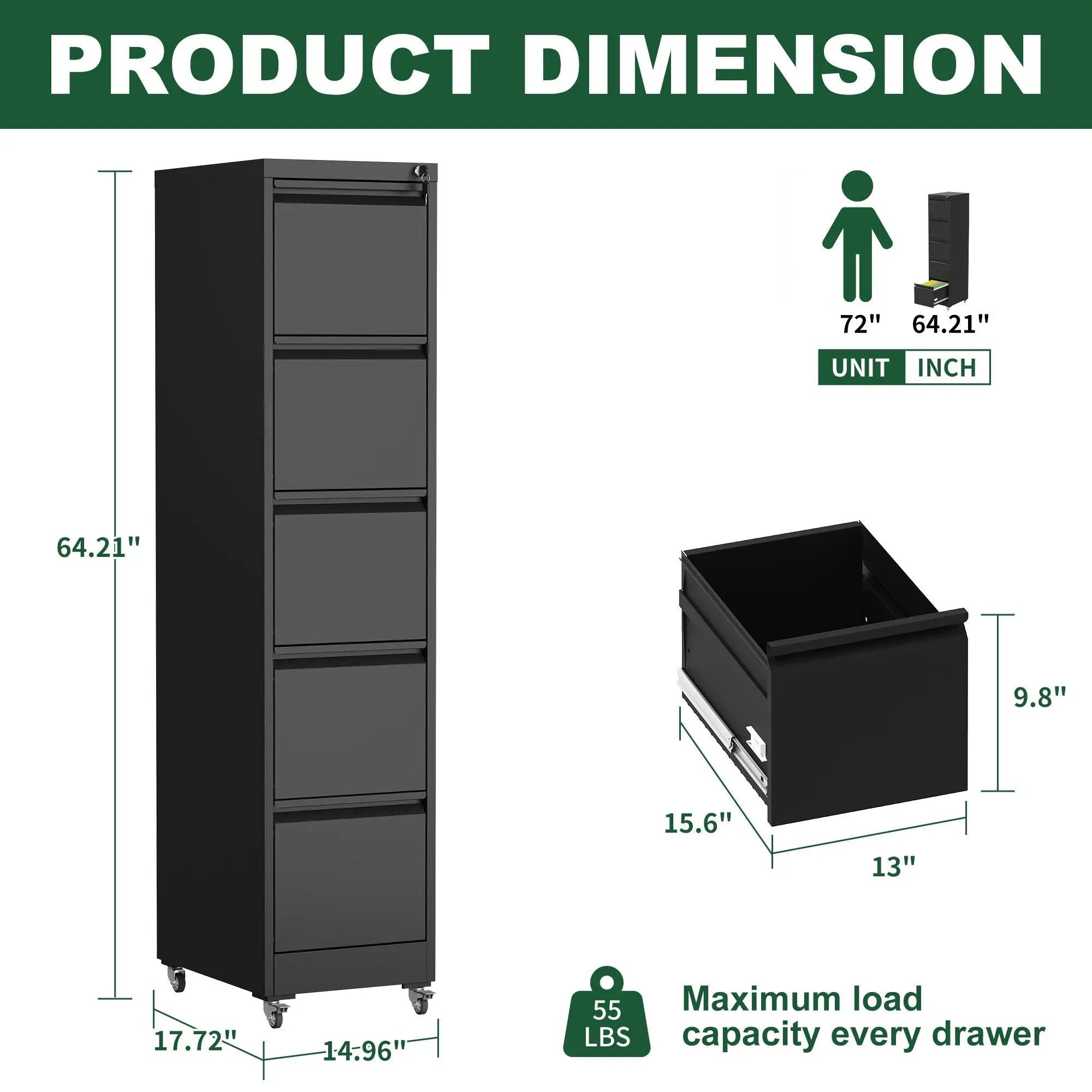 Drawer Metal Locking Vertical File Cabinet With Wheels Heavy Duty Lockable Storage by HouseOfZazla