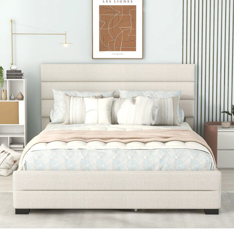 Queen Platform Bed With Twin Trundle And 2 Storage Drawers - Beige by Unique Piece Furniture