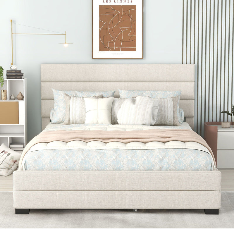 Queen Platform Bed With Twin Trundle And 2 Storage Drawers - Beige by Unique Piece Furniture