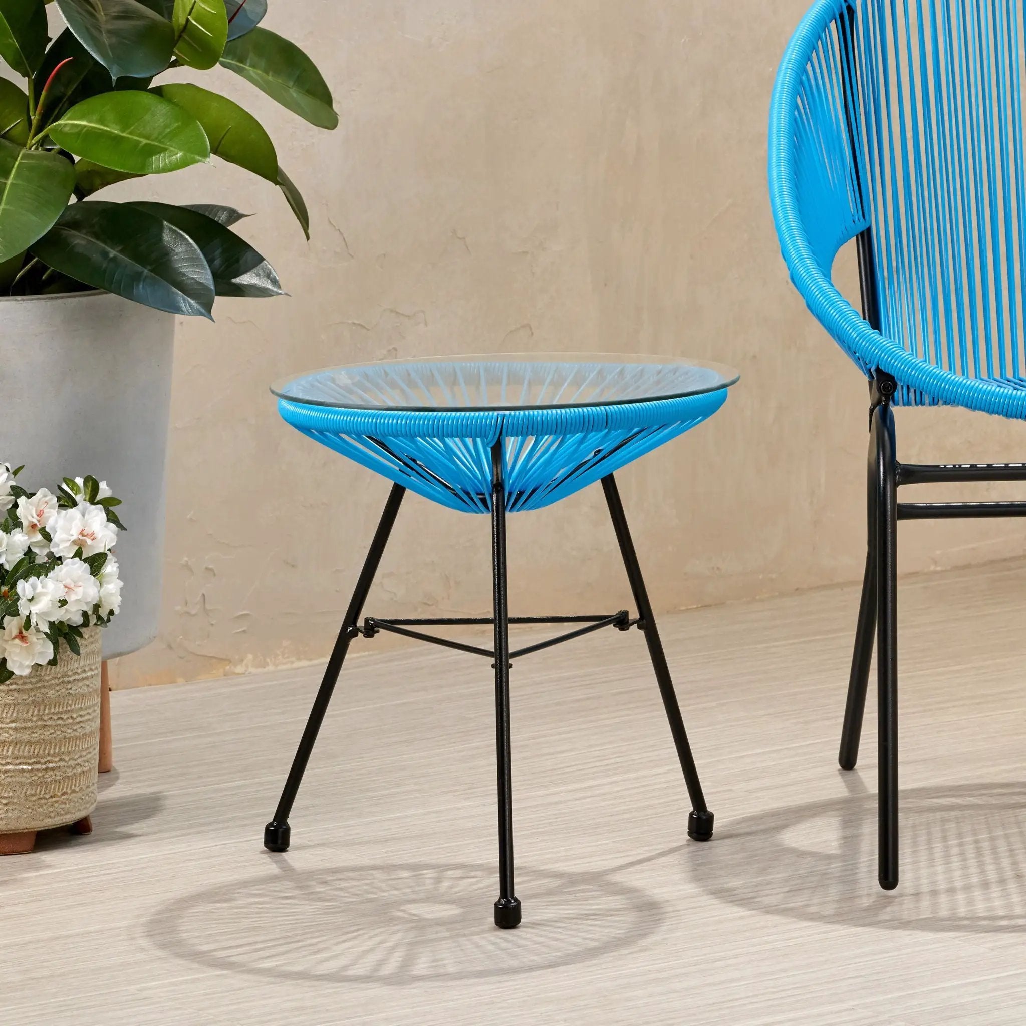 Nusa Modern Rattan Side Table With Tempered Glass Top by HouseOfZazla