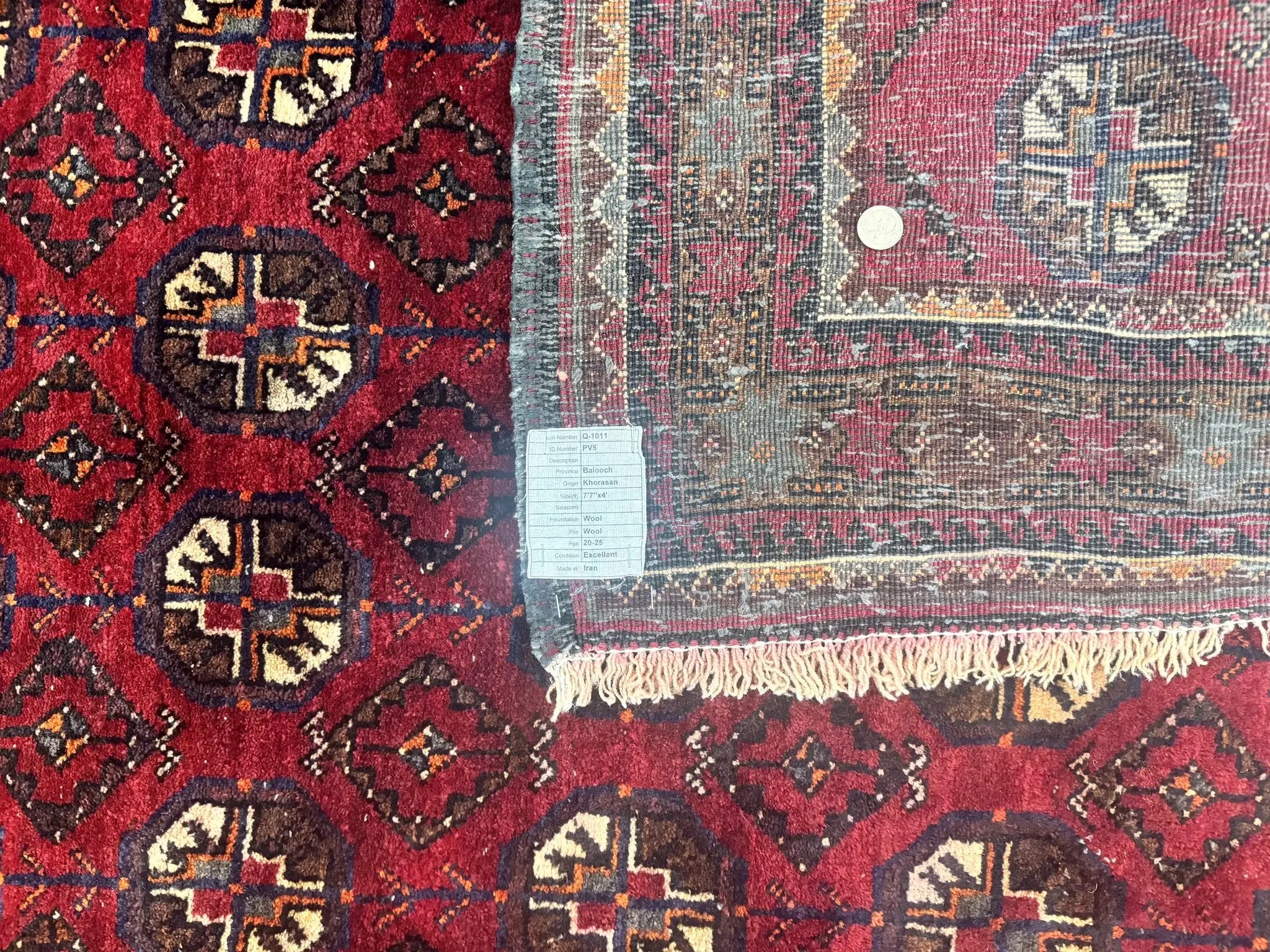 Persian Turkoman Tribal Rug 4x8, Handmade Vintage Wool Carpet, Red, Bohemian Rug by Jewel Rugs