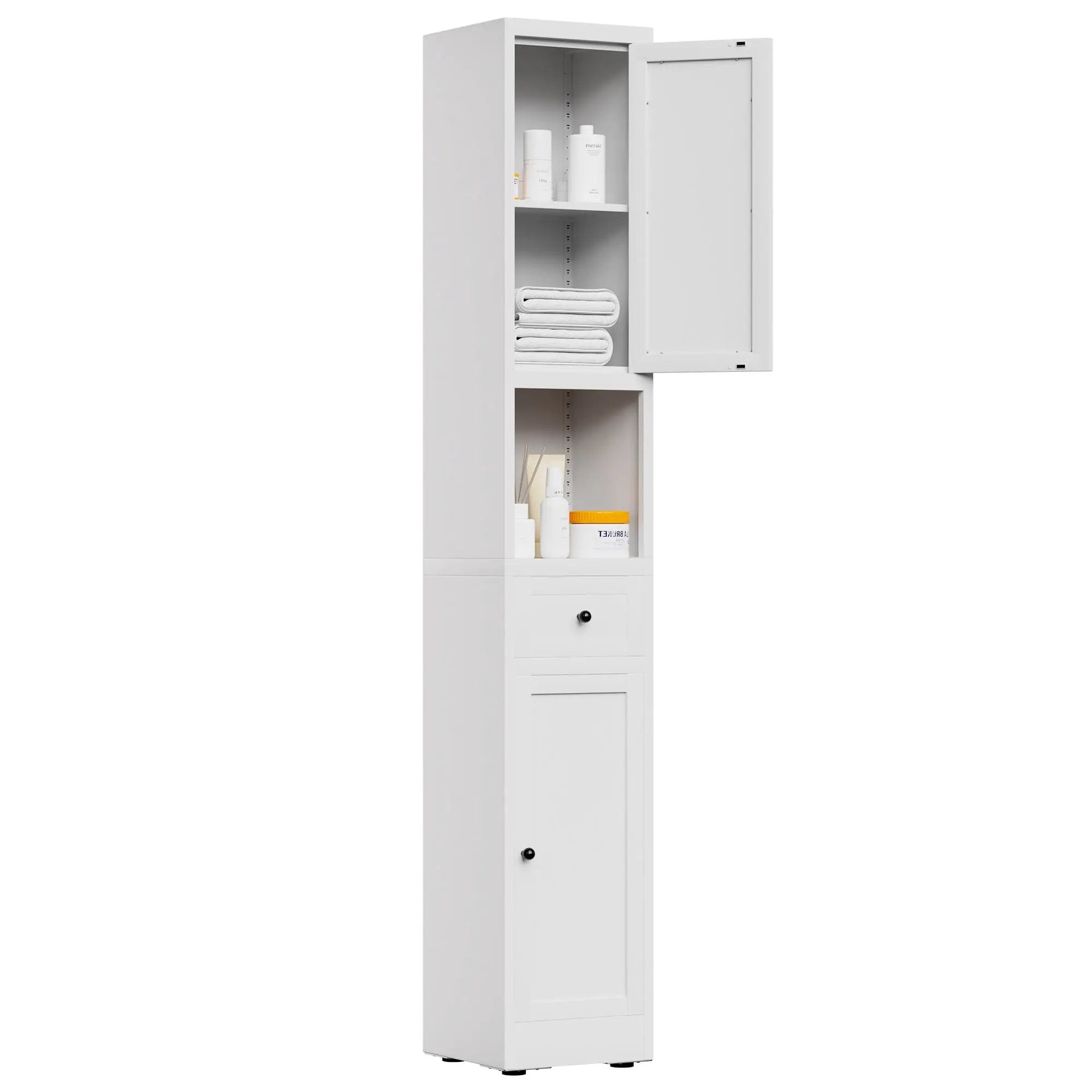 Tall Narrow Bathroom Cabinet With 5-Tier Storage, Adjustable Shelves, Freestanding - White by HouseOfZazla