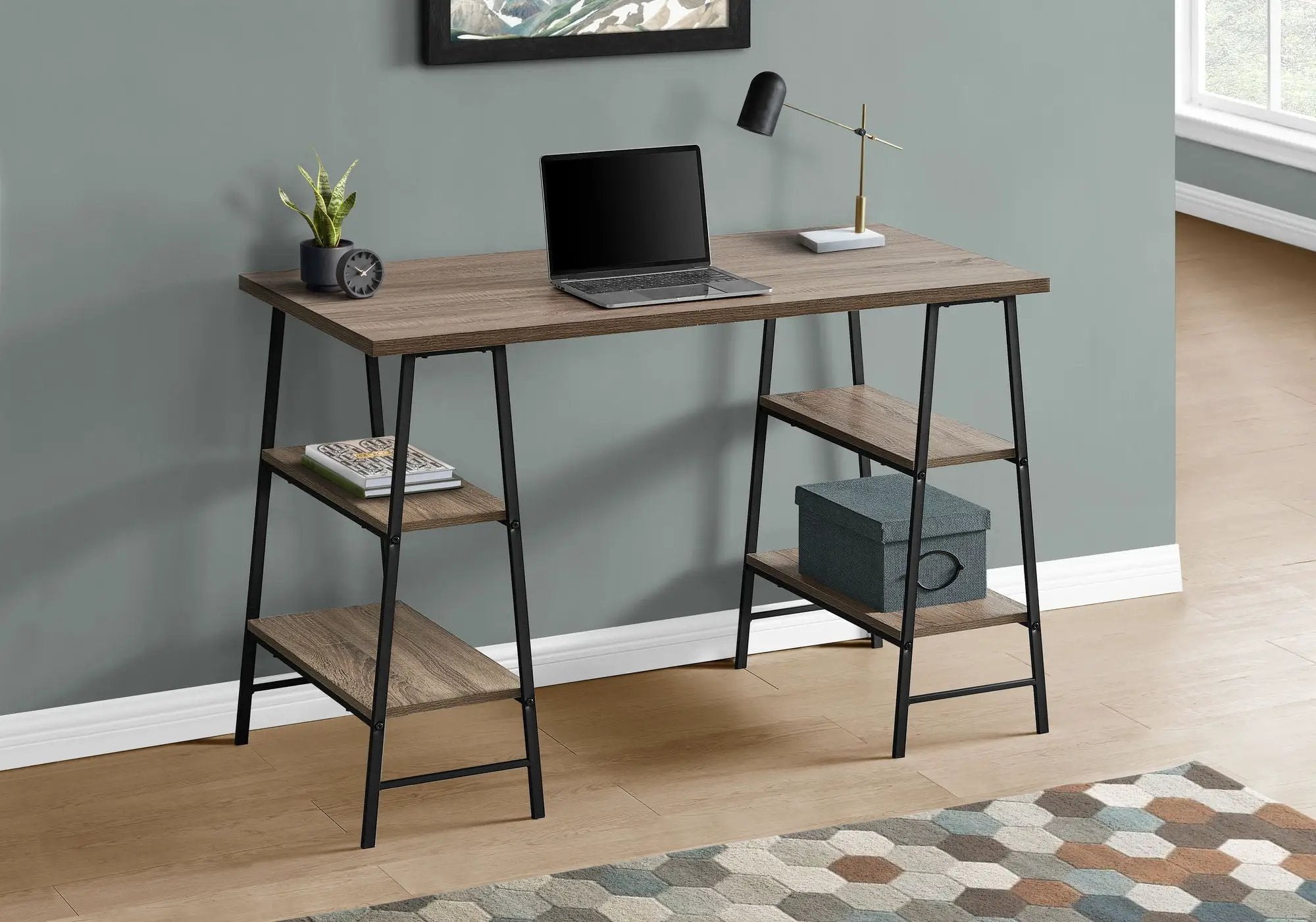 Computer Desk For Home Office, Storage Shelves, Industrial Design by Unique Piece Furniture