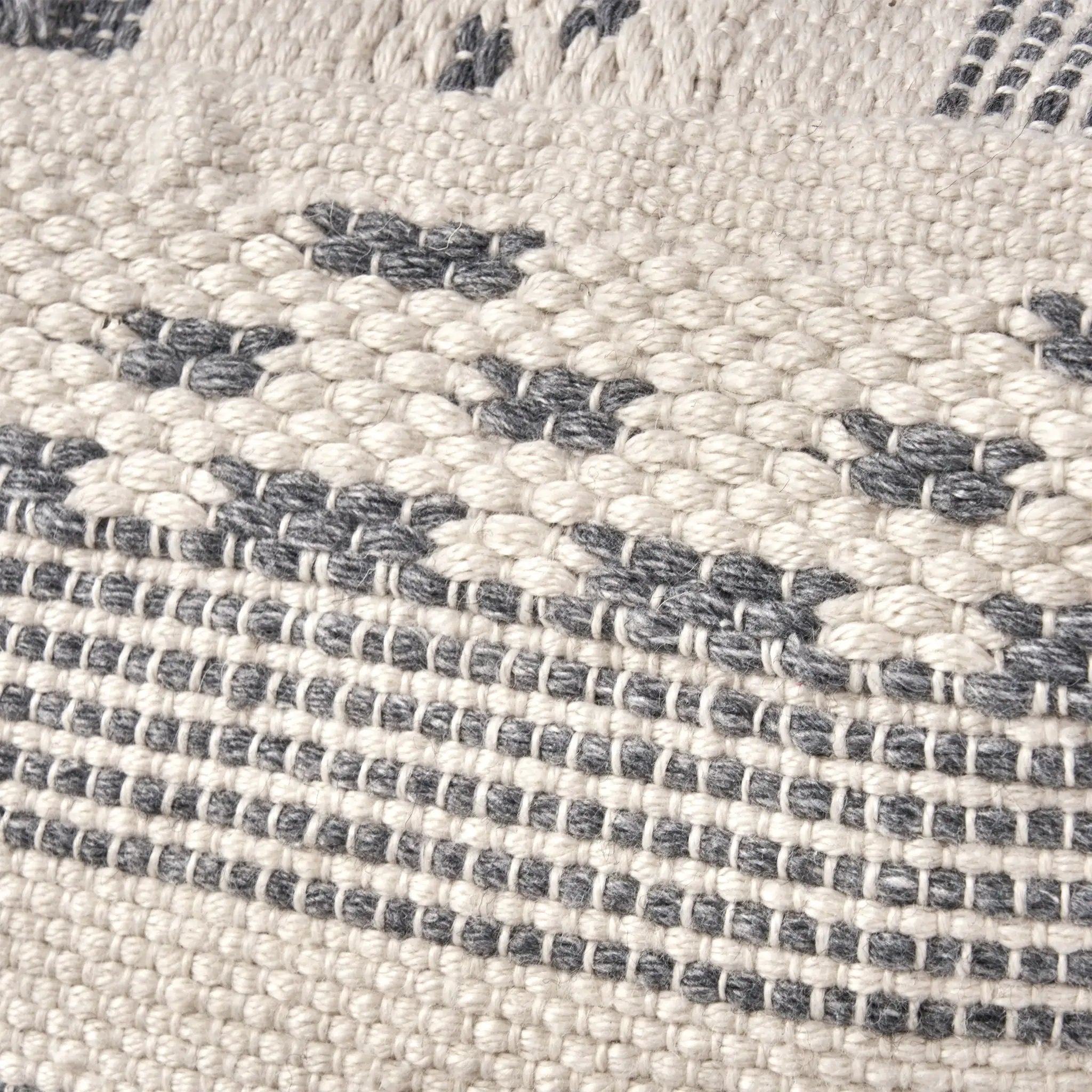 Karim - Faux Yarn Large Pouf, Durable - Ivory / Gray by HouseOfZazla