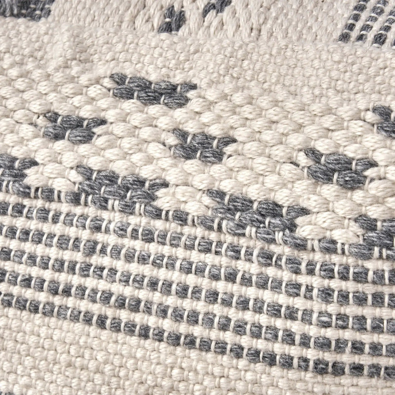 Karim - Faux Yarn Large Pouf, Durable - Ivory / Gray by HouseOfZazla