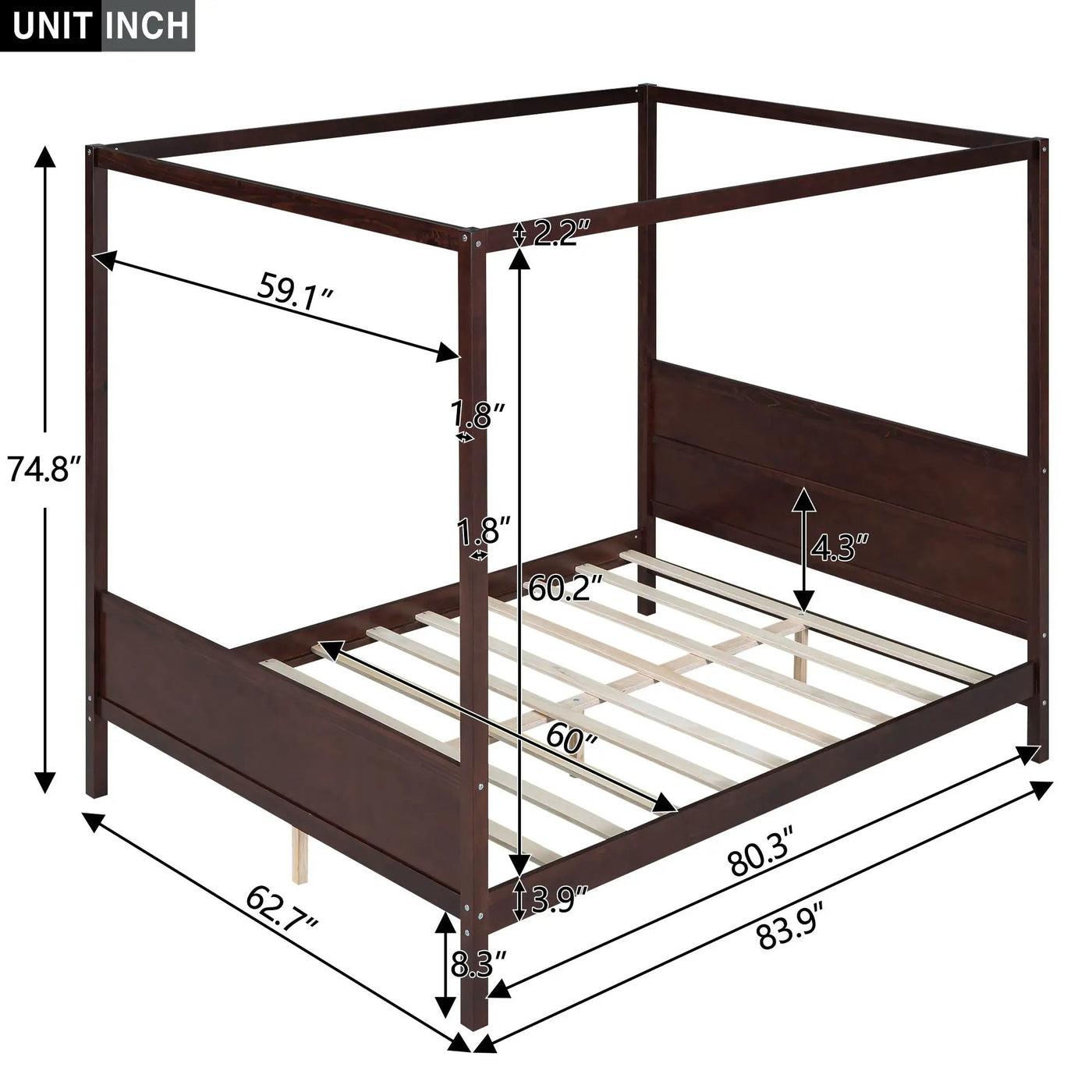 Canopy Platform Bed With Headboard And Footboard, Slat Support Leg by HouseOfZazla