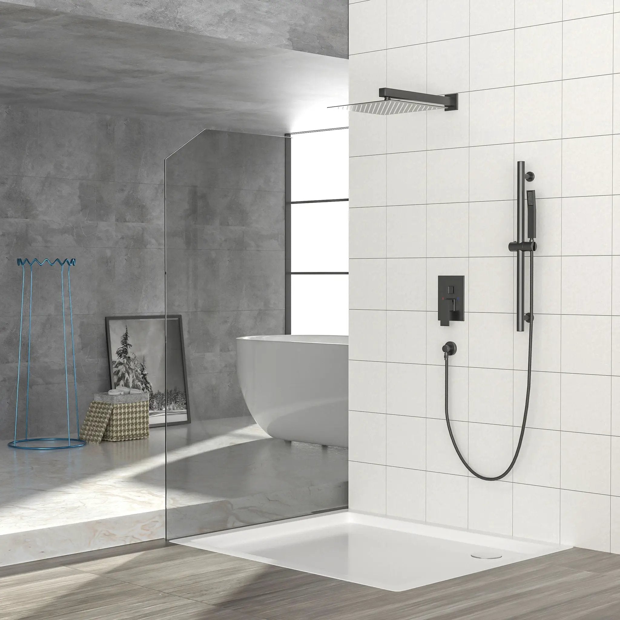 Wall Mounted Shower System With Adjustable Slide Bar And Rough In Valve - Matte Black by HouseOfZazla