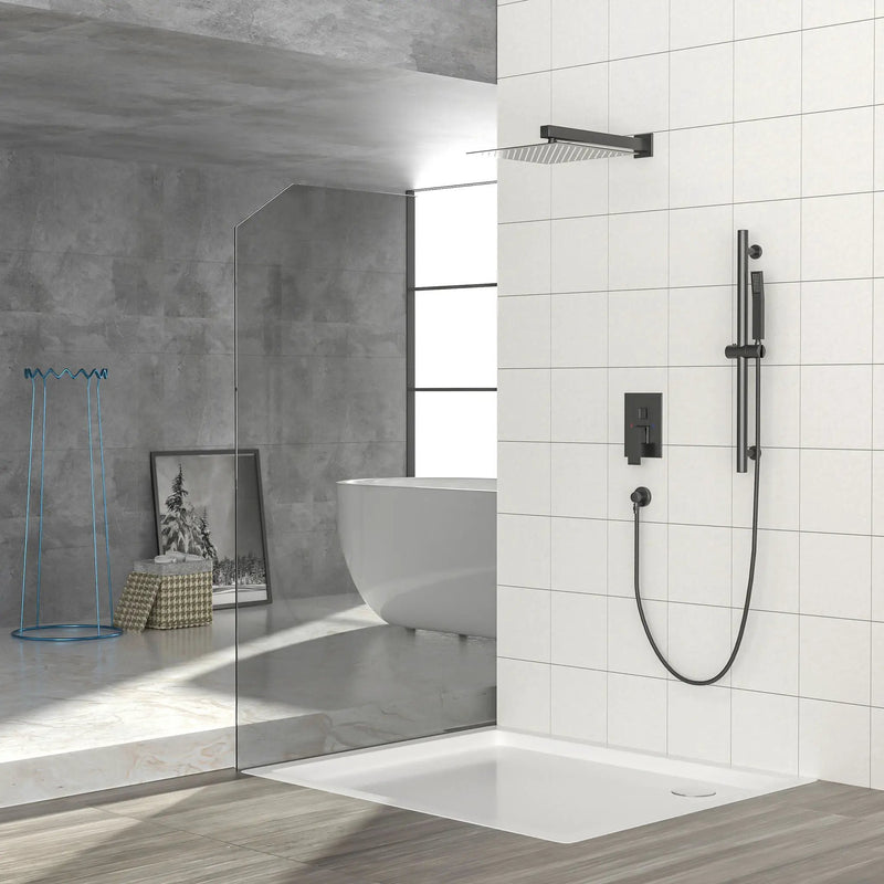 Wall Mounted Shower System With Adjustable Slide Bar And Rough In Valve - Matte Black by HouseOfZazla