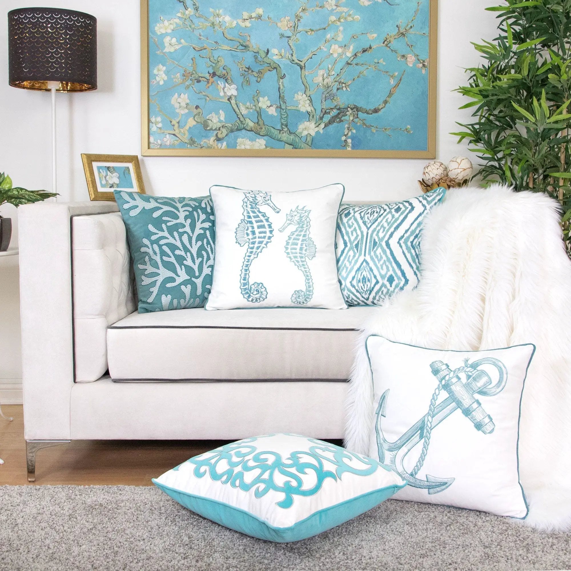 Seahorses Pillow Cover With Matching Back by Unique Piece Furniture