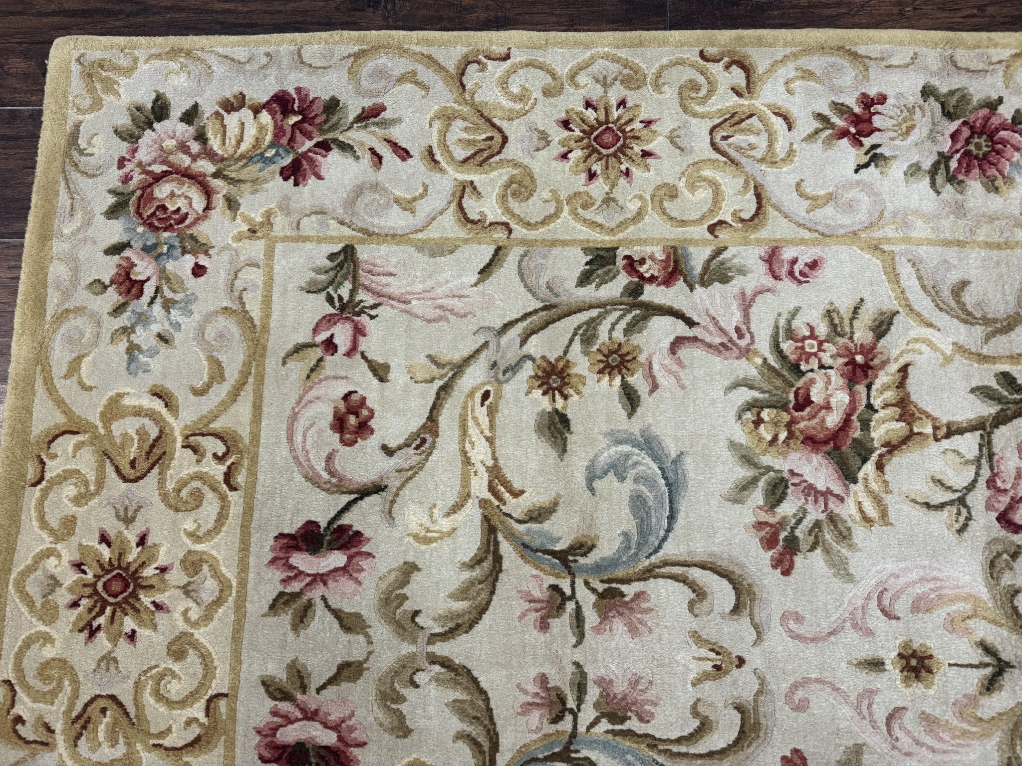 Aubusson Rug 8x10, French European Design, Vintage Handmade Wool Carpet, Aubusson Rug with Pile, Floral by Jewel Rugs