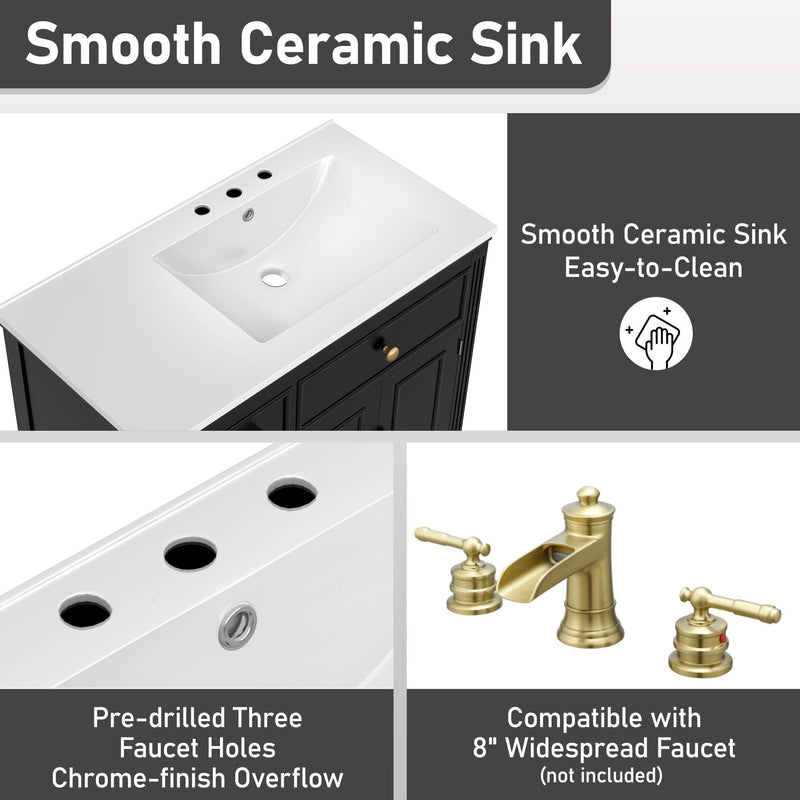 Modern Bathroom Vanity With Ceramic Sink, Freestanding