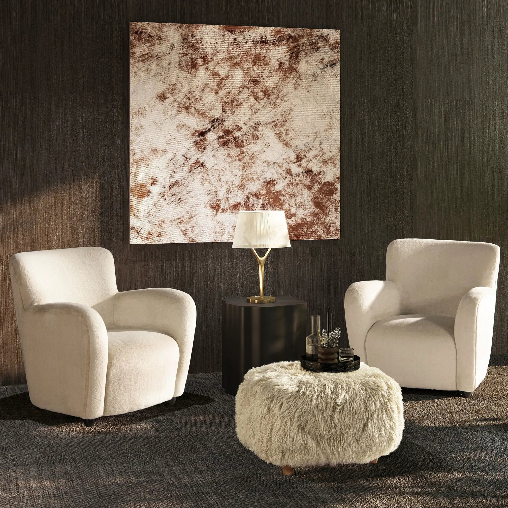 Enchante - New Zealand Sheepskin Rectangular Accent Ottoman - Taupe / Natural by HouseOfZazla