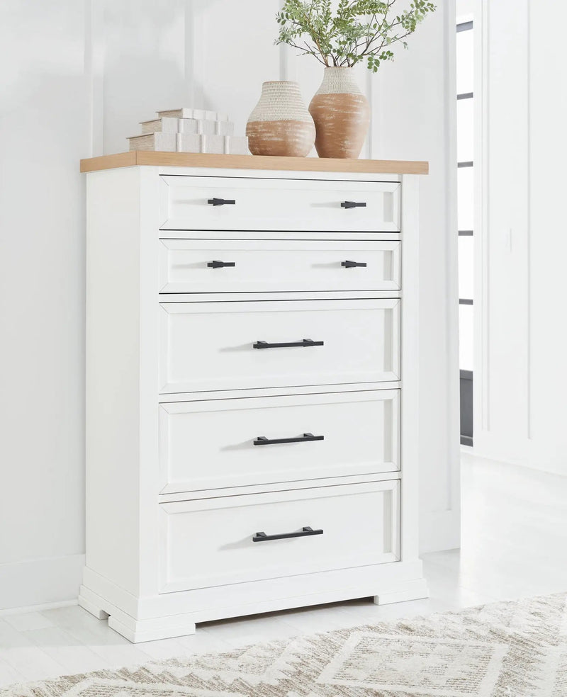 Ashbryn - Five Drawer Chest - White / Natural by Unique Piece Furniture