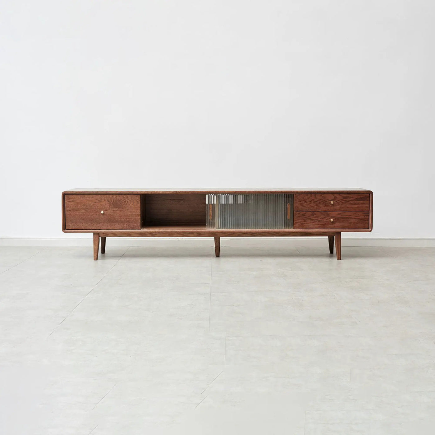 TV Cabinet With Chinese Changhong Glass Doors, Two Drawer Storage Space TV Standing by Unique Piece Furniture