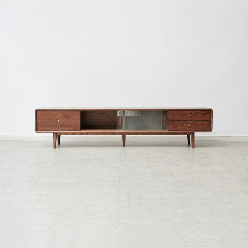 TV Cabinet With Chinese Changhong Glass Doors, Two Drawer Storage Space TV Standing by Unique Piece Furniture