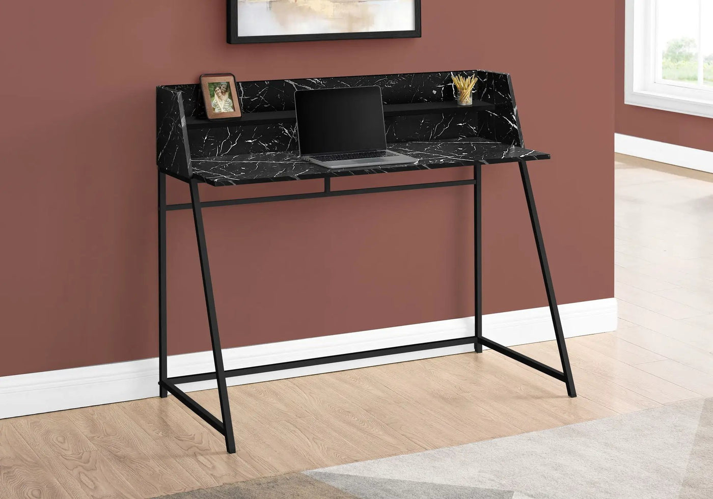 Computer Desk For Home Office, Laptop, Storage Shelves, Marble Look Contemporary & Modern by Unique Piece Furniture