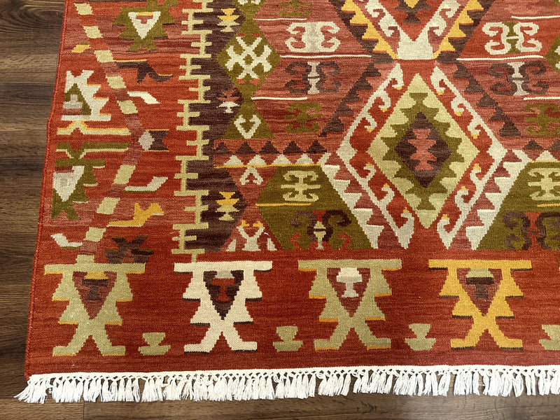 Turkish Kilim Rug 8x10, Geometric Design, Large Kilim Carpet by Jewel Rugs