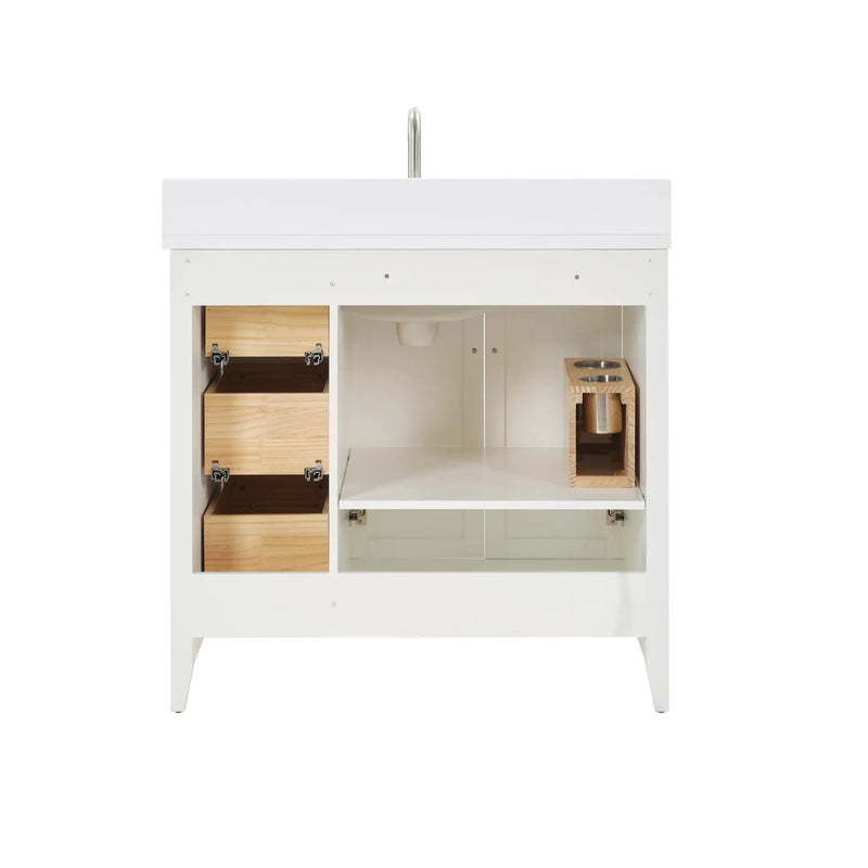 36 Inch Solid Wood Pre-Assembly Bathroom Vanity with US Power - White by HouseOfZazla