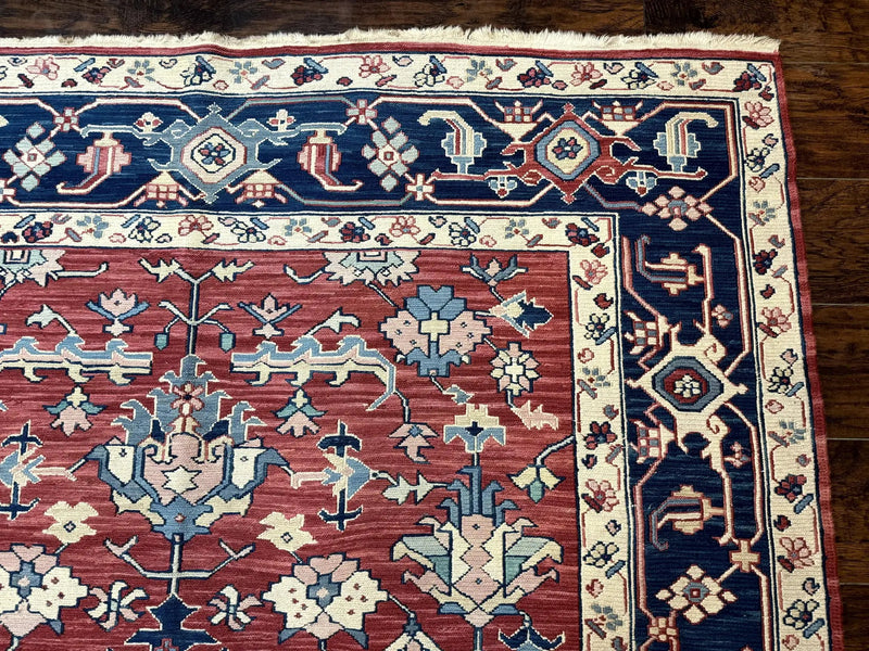 Turkish Flatweave Rug 6x9, Heriz Design, Red and Blue by Jewel Rugs