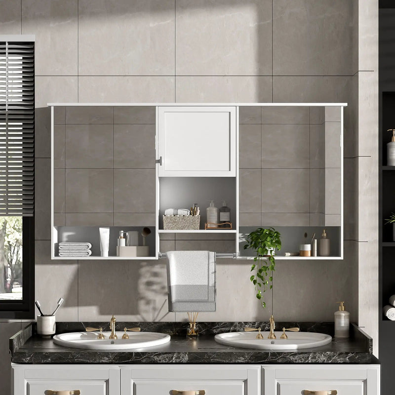 Wall-Mount 3-In-1 Mirror Cabinet With Adjustable Shelf, Soft-Closing Hinges, Rectangular Design - White by Unique Piece Furniture