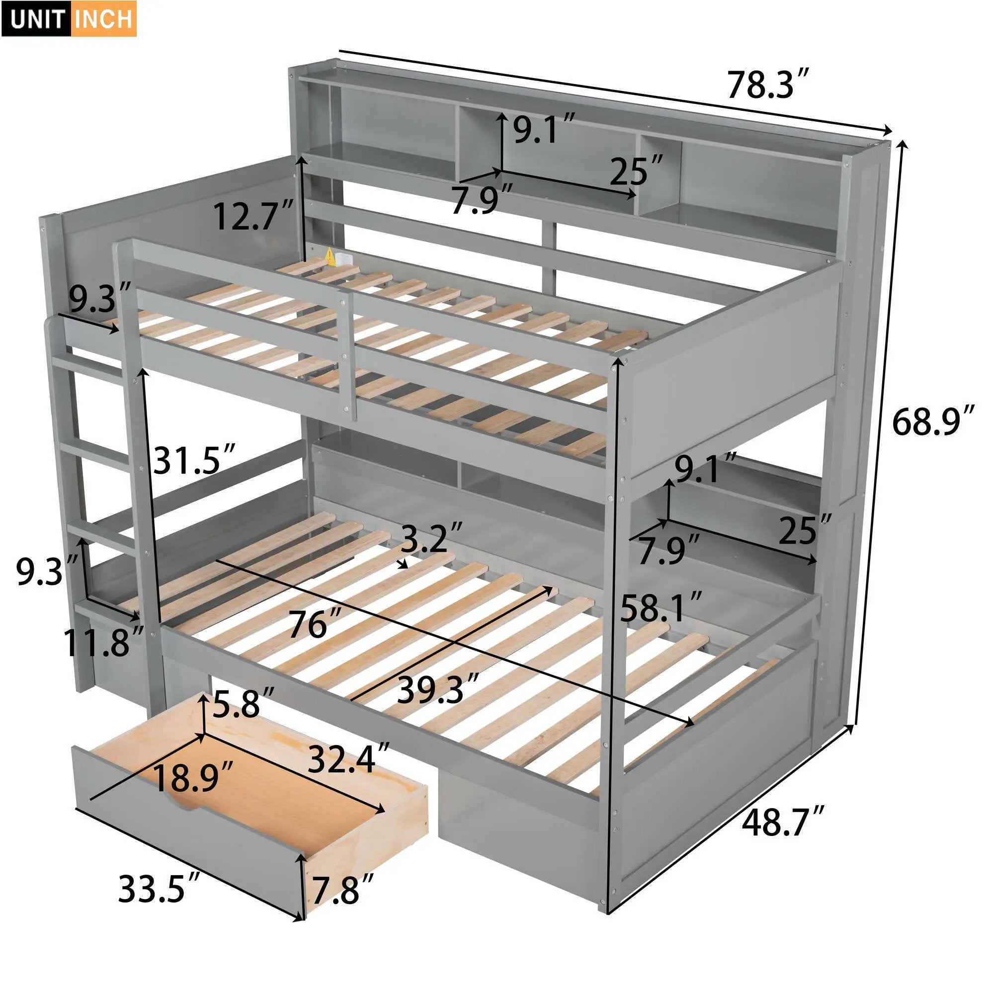 Carolee - Twin Size Bunk Bed With Built-In Shelves by Unique Piece Furniture