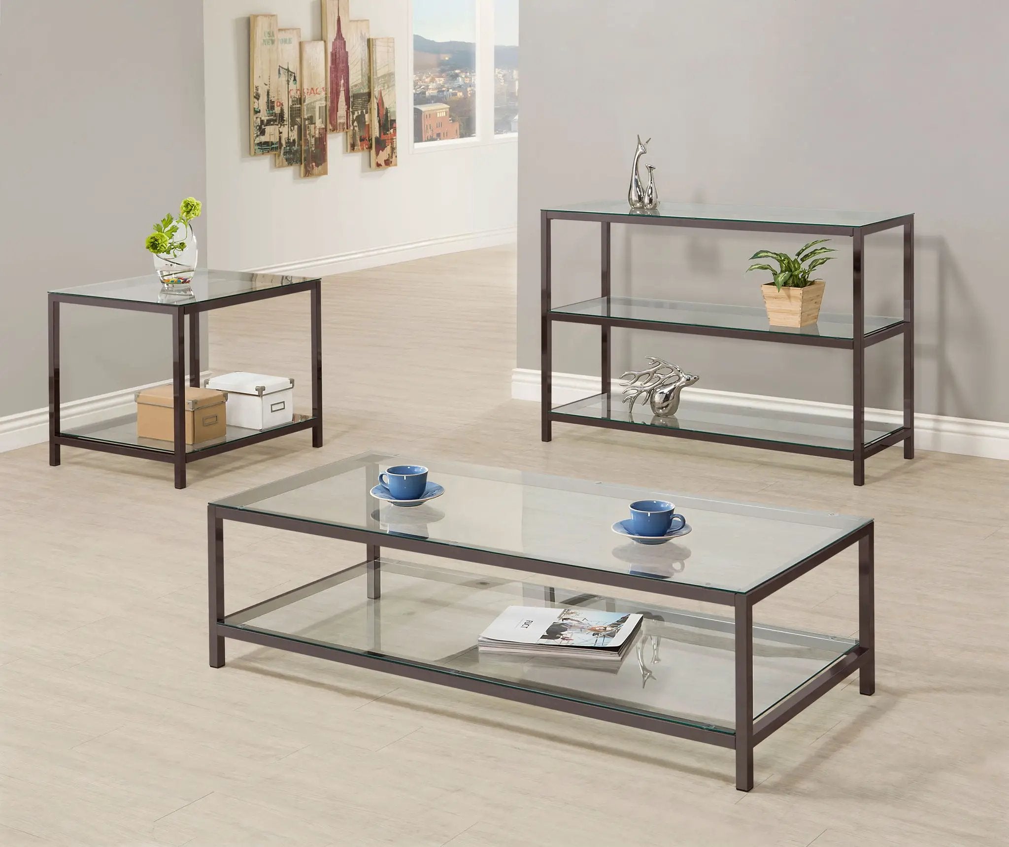 Trini 2-shelf Glass Top Entryway Console Table Black Nickel by Unique Piece Furniture