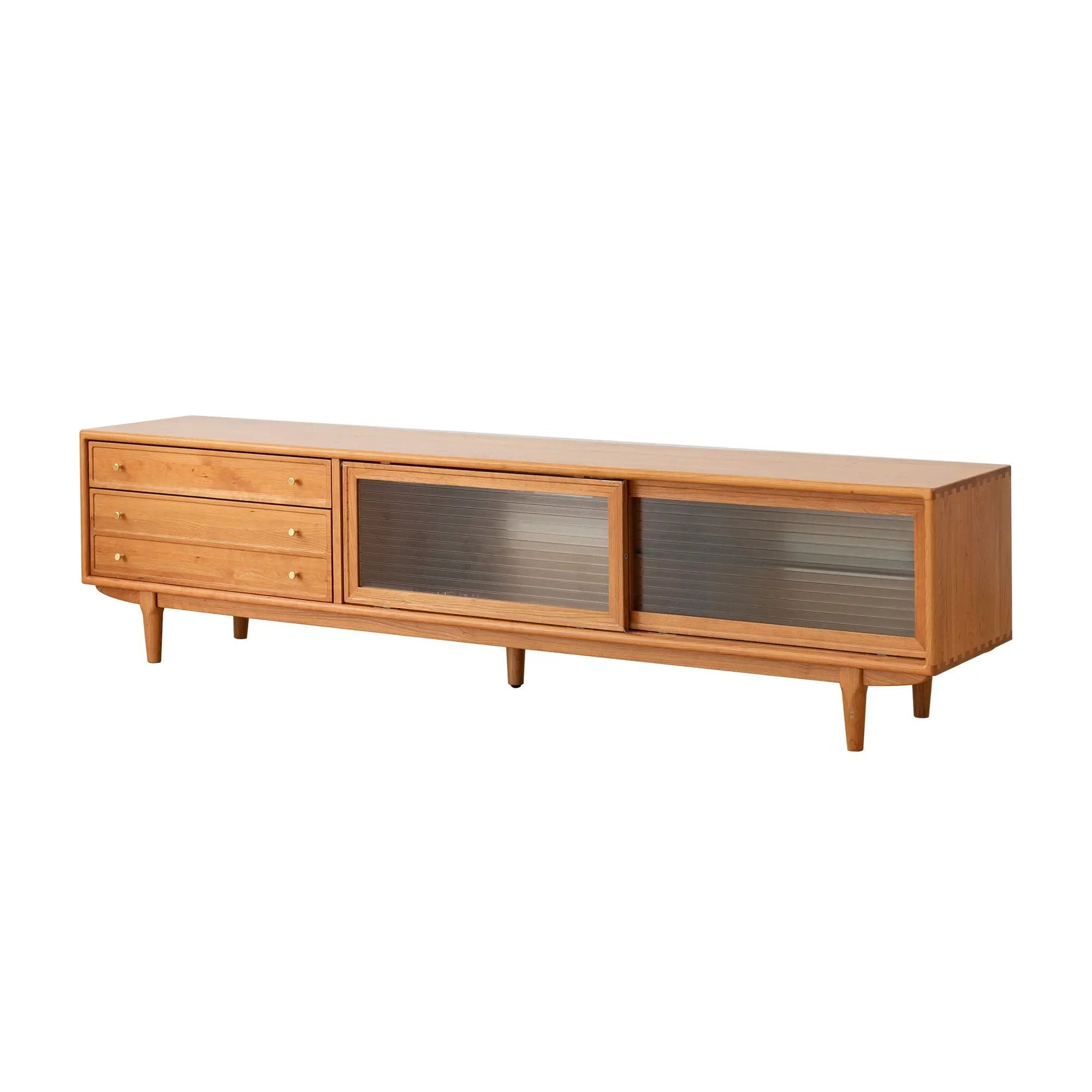 TV Cabinet With Chinese Changhong Glass Doors, Two Drawer Storage Space TV Standing - Cherry by HouseOfZazla