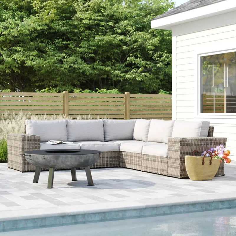 Wide Outdoor Wicker Patio Sectional With Cushions & Reversible Design - Gray by HouseOfZazla