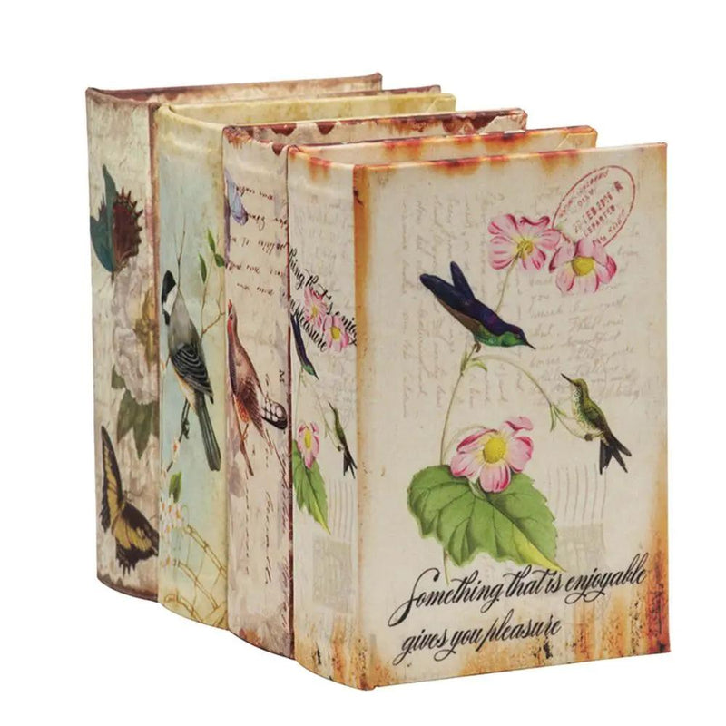 Book Boxes With Birds, Flowers, And Handwriting Design (Set of 4) - Multi by HouseOfZazla